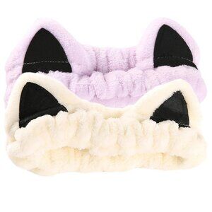 2 Pcs Cat Ears Headband Spa Headbands for Washing Face Headband Purple Beige